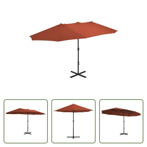 The Living Store Sonnenschirm mit Aluminium-Mast 460x270 cm in Terracotta-Rot