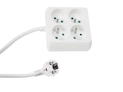 Perel Steckdosenleiste, 4 Typ-E-Steckdosen mit Kindersicherung, 1,5 m H05VV-F 3G1.5 Kabel, 3680 W, kompakte Innenraum-Verlängerung, weiß, IP20, 16 A, 230 V
