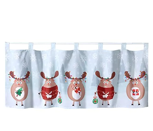 heimtexland ® Scheibengardine Weihnachten Deko Gardine 45x120 Fensterdekoration Weihnachtsgardine Rentiere Typ651