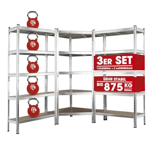 EASYmaxx Schwerlastregal 180x90x40 cm - Stabiles Eckregal mit 10 verstellbaren Ablagen und 875 kg Traglast, ideal für Keller, Garage oder Werkstatt – einfach ohne Werkzeug montierbar!
