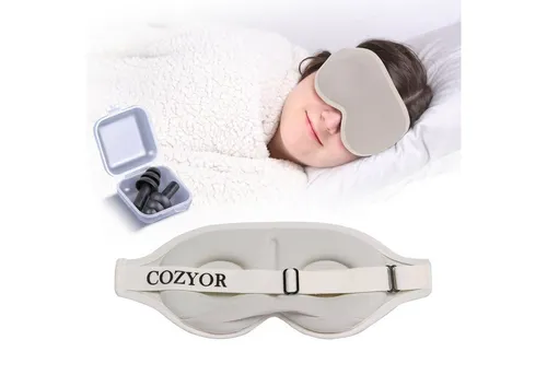 Cozyor Schlafmaske 100% Blackout-Effekt 3D Augenmaske mit ergonomischem Design, Reiseset klein & kompakt beige Driftwood, 2-tlg., Schlafmaske mit wiederverwendbaren Ohrstöpseln, extra Polsterung und variable Passform