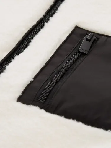 TOM TAILOR Denim Damen Teddy-Jacke mit Bomberkragen - Funktionsjacke aus flauschigem Teddy-Stoff, ideal für kalte Tage. Mit praktischen Taschen und einem stylischen Bomberkragen für extra Komfort.