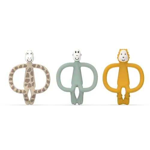 Matchstick Monkey Geschenkset Beißringe 3er Set - Zahnungshilfe für Babys - Beißringe-Set mit Ludo Löwe, Gigi Giraffe & Affe mint, bietet wohltuende Schmerzlinderung für Zahnfleisch und fördert die Feinmotorik, BPA-frei und leicht zu greifen.