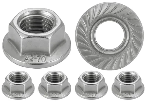 Muttern aus Edelstahl mit Wellenschliff M6 | Muttern Flanschscheibe für Schrauben Ø 6 mm | selbstsichernd Sechskantmutter DIN 6923 / ISO 4161 | Edelstahl A2 (V2A / 304) Sicherungsmutter: 50 Stück