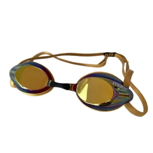 MARU Pulse verspiegelte Schwimmbrille, UV-Schutz, schnell einstellbarer Komfortgurt, Anti-Beschlag, klare Sicht, Schwimmbrille für Erwachsene, Männer, Frauen und Kinder, Gold/Rosa/Blau