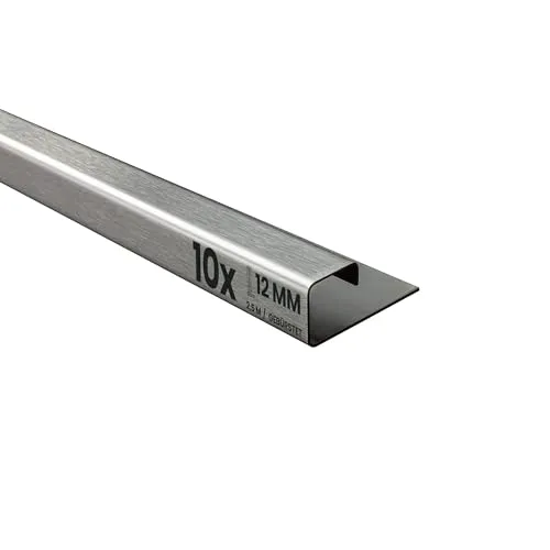 10x Quadrat-Profil Edelstahlschiene Fliesenprofil Fliesenschiene Edelstahl V2A L250cm 12mm gebürstet
