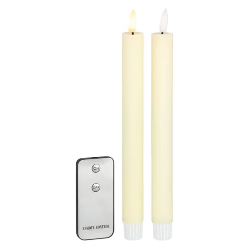 LED Stabkerzen mit Fernbedienung geriffelt 2 Stck. elfenbein 3D warmweiß 2x23cm