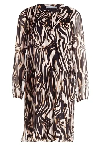 Betty & Co Damen Plisseekleid Langarm 44, Nature/Black