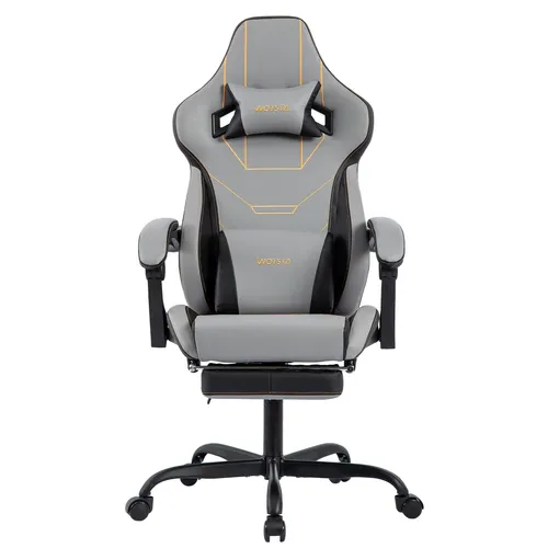 Gaming Stuhl(Grau)Ergonomisch Gaming Chair Bürostuhl mit Fußstütze Racing Computerstuhl Höhenverstellbar Gepolstert Bürostuhl Lendenwirbelstütze