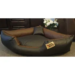 Hundebettenmanufaktur Hundekorb Hundebett Eckbett Kunstleder Canto braun|schwarz 100 cm x 100 cm