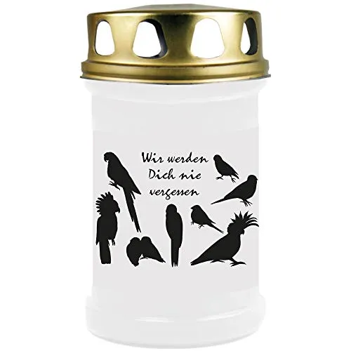 HS Candle Gedenkkerze für Haustiere mit Motiv, Tier - Grabkerze (Brenndauer ca. 48h), Motiv: Vögel, in vielen Varianten