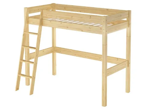 ERST-HOLZ Hochbett Hochbett 90 x 200 cm Kinderbett Stockbett Hochbett Kiefer Massiv Kieferfarblos lackiert