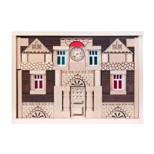 Baukasten Noblesse mit 82 Teilen - Bauspielzeugset, aus hochwertigem Holz gefertigt und regt Kreativität sowie Konzentration bei Kindern ab 3 Jahren an – ein handgefertigtes Geschenk aus dem Erzgebirge.