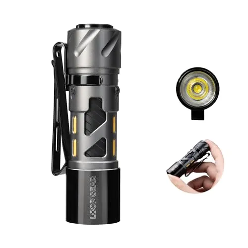 LOOP GEAR Taschenlampe led Aufladbar, SK03 EDC Kleine Taschenlampe mit Extrem Hell 1000 Lumen, USB C Batteriebetrieben, Torch Light für Camping, Outdoor, Notfall (Grau)