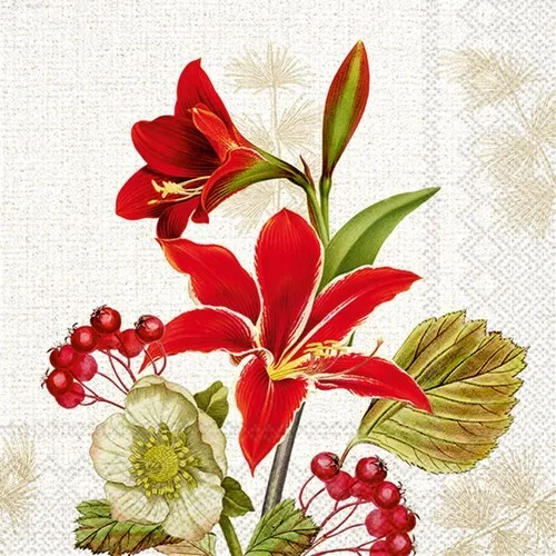 Servietten Nostalgic Amaryllis cream gold Blumen Weihnachten Advent 33x33cm 20