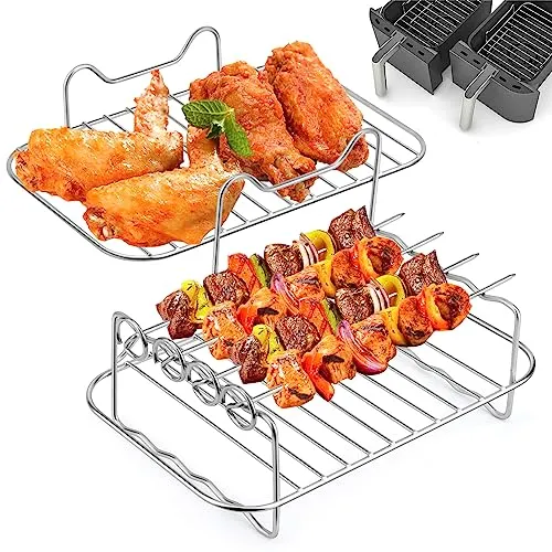 PCS Dual Zone Heißluftfritteusen Zubehör, Gestell mit Spieße für Ninja Foodi AF300EU AF400EU Heißluftfritteuse Dual Zone Air Fryer, 304 Edelstahl Dual Heißluftfritteuse Zubehör für Air Fryer Zubehör 2