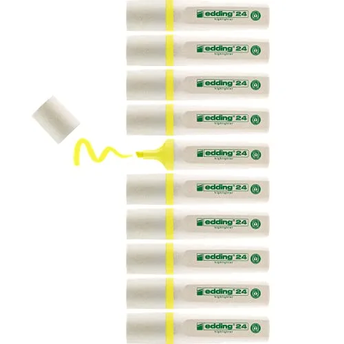edding 24 EcoLine Textmarker - gelb - 10 Textmarker - Keilspitze 2-5 mm - zum schnellen und einfachen Markieren und Hervorheben von Texten und Notizen - nachfüllbar, aus recycelbarem Material