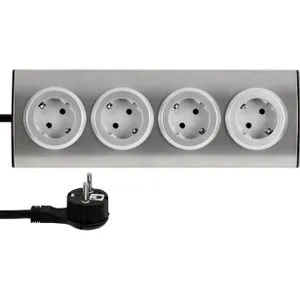 REV-Ritter Tischsteckdose mit 1,95m Kabel, 4x Schutzkontakt - Steckdosen & Zubehör – Hochwertige silberne Tischsteckdose mit 4x 230V Schutzkontakt und platzsparender 45° Steckdosenanordnung, ideal für effizientes Arbeiten.