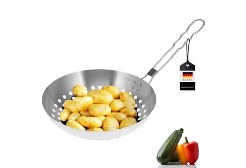 bremermann Grillpfanne Grillpfanne rund // mit Klapp-Griff // Edelstahl ca. Ø 28 x 7 x 51,5