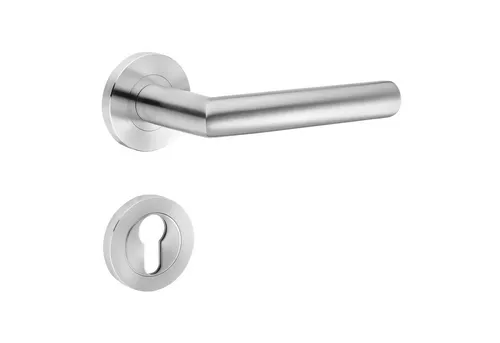 Türbeschläge24 Drückergarnitur Schraubrosetten aus V2A Edelstahl - Hochwertige Türdrücker mit Schraubrosetten, Klasse 4, in edlem V2A Edelstahl matt für langlebige Nutzung und stilvolles Design.