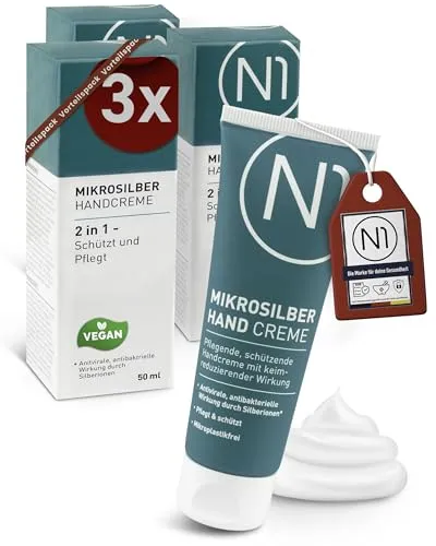 N1 Mikrosilber Handcreme 150ml - Intensivpflege für sehr trockene Hände mit Desinfektionsmittel - Entdecken Sie die N1 Mikrosilber Handcreme für intensive Pflege und Feuchtigkeit. Mit geprüften Inhaltsstoffen bietet sie optimale Unterstützung für trockene Haut und schützt gleichzeitig vor Keimen. Ideal für den täglichen Einsatz.