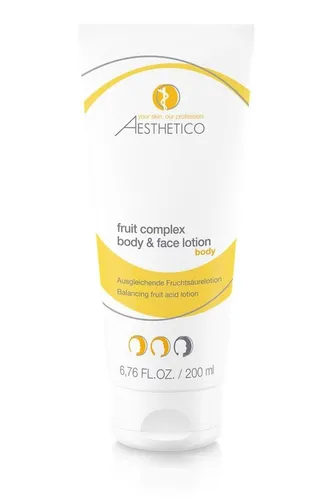 Aesthetico Fruit Complex Body & Face Lotion 200ml - Ganzkörperpflege mit 10% Fruchtsäure, ideal für unreine und reife Haut. Die leichte Lotion wirkt klärend, spendet Feuchtigkeit und verbessert das Hautbild für ein glattes, strahlendes Aussehen.