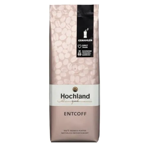 Hochland Kaffee – Entcoff 250g (gemahlen) – Entkoffeiniert & Harmonisch – Edelschokolade, Ahornsirup, Malz, Schwarzer Tee – Für Vollautomat & Filter – 100% Arabica aus Honduras