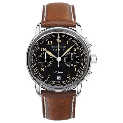 Zeppelin 100 Jahre Herrenuhr 7674-3 - Eleganter Chronograph in Braun/Schwarz - Chronographen Uhr mit silbernem Edelstahlgehäuse und hochwertigem Miyota 6S21 Quarzwerk, wasserdicht bis 5 ATM, ideal für stilbewusste Herren.