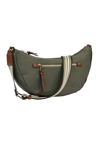 camel active Handtasche Bari - Khaki Nylon Umhängetasche mit gestreiftem Gewebeband - Umhängetasche aus hochwertigem matten Nylon, ideal für Abenteuerlustige. Mit verstellbarem Schulterriemen und praktischem Reißverschlussfach.