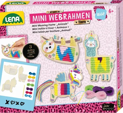 Lena 42723 Mini Webrahmen Tiere, Faltschachtel, Mehrfarbig