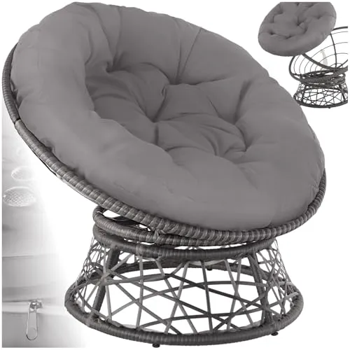 tectake® Papasansessel - Bequemer, drehbarer Loungesessel mit Kissen - Gartenmöbel: Moderner Drehsessel aus robustem Poly Rattan, der Komfort und Flexibilität vereint – ideal für Wohnzimmer und Lounge-Bereiche.