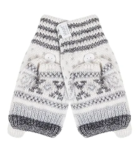 HEAT HOLDERS - Damen Thermo Fleece Norwegermuster Fingerlose Fäustlinge mit Daumen (One Size, Cream (Stockholm))