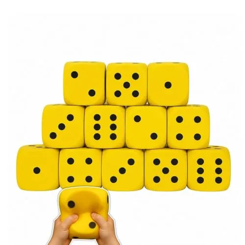 alldoro 68798 XXL Schaumstoff-Würfel 12er Set, 15 x 15 cm, große Soft-Spielwürfel für Kinder - 12 große, weiche Schaumstoffwürfel in leuchtendem Gelb, ideal für kreative Spiele und Lernaktivitäten. Sicher und leicht, perfekt für drinnen und draußen, fördern spielerisch die Motorik und den Umgang mit Zahlen.