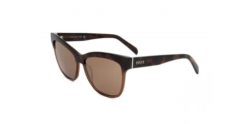 EMILIO PUCCI Sonnenbrille EP0198 5756E - Elegante Damen-Sonnenbrille mit braunem Vollrand-Azetatrahmen und orangefarbenen Gläsern. 100% UVA & UVB Schutz, perfekt für stilbewusste Frauen.
