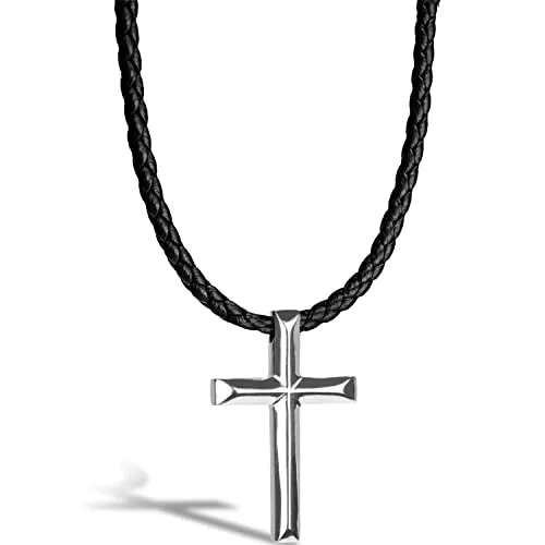 SERASAR Herren Leder-Halskette mit Kreuz Anhänger von SERASAR