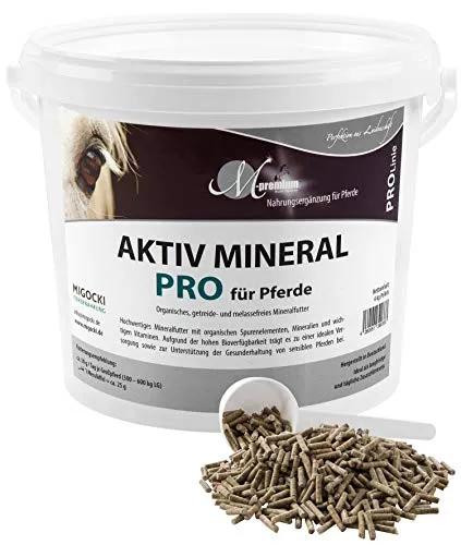 MIGOCKI AKTIV Mineral PRO – 4 kg – Mineralfutter für ältere Pferde – Organische Bindung, Getreide- und Melassfrei, Pellets