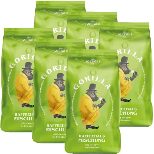 Joerges Gorilla Kaffeehaus 1kg Kaffeebohnen - Arabica & Robusta Crema - Kaffeebohnen für Genießer: 1 kg Mischung aus Arabica und Robusta für vollmundigen Geschmack. Ideal für den perfekten Kaffeegenuss zu Hause.
