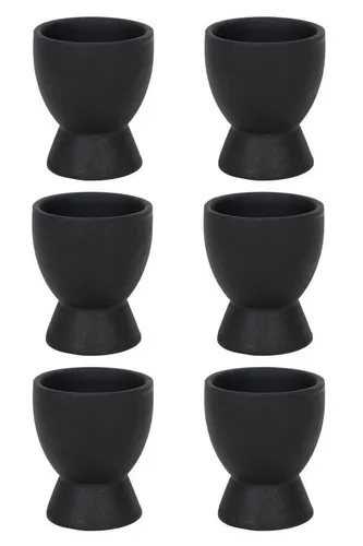 HIT Trading Eierbecher Set, Steingut 6er - Das 6er Set Eierbecher BRUNCH in mattem Schwarz bringt Stil auf Ihren Frühstückstisch. Mit robuster Steingutqualität und spülmaschinengeeignet, sind sie die ideale Wahl für jeden Tag.