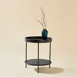Couchtisch-set Aus Massivholz Und Mdf In Schwarz, Rund, 2 Ebenen, Ø69/44 Cm