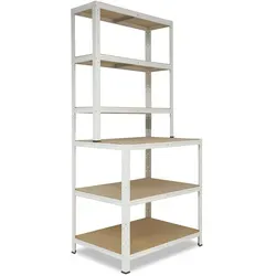 shelfplaza Schwerlastregal HOME 190x80x60cm - Schwerlastregal mit Werkbank, ideal für Werkstatt und Garage. Bietet 6 Böden mit 145 kg Traglast pro Boden für professionelle Ordnung und vielseitige Nutzung.