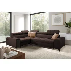 Kaiser Möbel Elegantes Ecksofa mit modischer Steppung mit Schlaffunktion,USB GRECO II Avra Braun Links - Braun