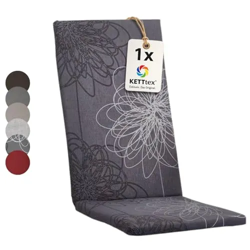 KETTtex EXKLUSIV Auflage Hochlehner anthrazit floral I Gartenstuhl Polster 123x50x4cm I hochwertige & Pflegeleichte Sesselauflage I Wetter- & formbeständige Stuhlauflage I KTH2 Sitzauflage
