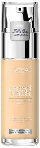 L'Oréal Paris Perfect Match Make-Up Nr. 1.N Ivoire/Ivory - Flüssige Foundation mit Hyaluron und Aloe Vera für einen natürlichen, ebenmäßigen Teint. Ideal für ein angenehmes Tragegefühl und verbesserte Hautpflege.