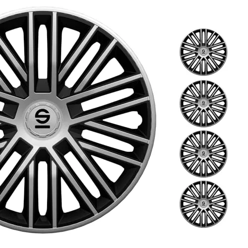 Sparco Radzierblenden Bergamo 16-Zoll - Silber/Schwarz - Radkappen aus robustem ABS, rost- und korrosionsbeständig. Einfache Befestigung durch Spannring, kompatibel mit allen Fahrzeugen der passenden Zoll-Größe.