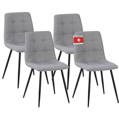 Albatros Esszimmerstuhl Bora 4er Set Grau - Esszimmerstühle im stilvollen Vintage Design, belastbar bis 110 kg und mit pflegeleichtem Stoffbezug für höchsten Sitzkomfort.