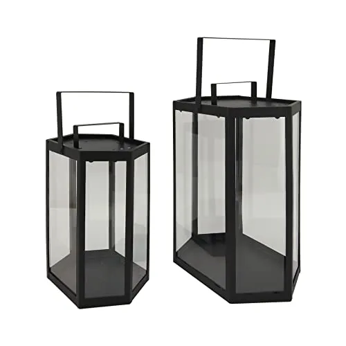Rebecca Mobili Laternen Set - 2 Moderne Kerzenhalter in Schwarz - Lampen Set aus 2 eleganten Laternen aus Metall und PVC, ideal für Innen- und Außenbereiche. Schaffen Sie eine entspannende Atmosphäre mit stilvollen elektrischen Kerzen.
