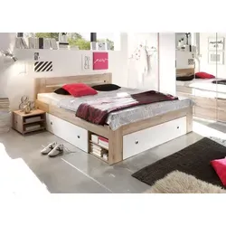 Stefan Einzelbett 140x200cm San Remo hell / Weiß - Stauraumwunder - Betten: Elegantes Jugendbett mit 3 großen Schubkästen und 2 Nachtkommoden für maximalen Stauraum. Ideal für jedes Schlafzimmer!