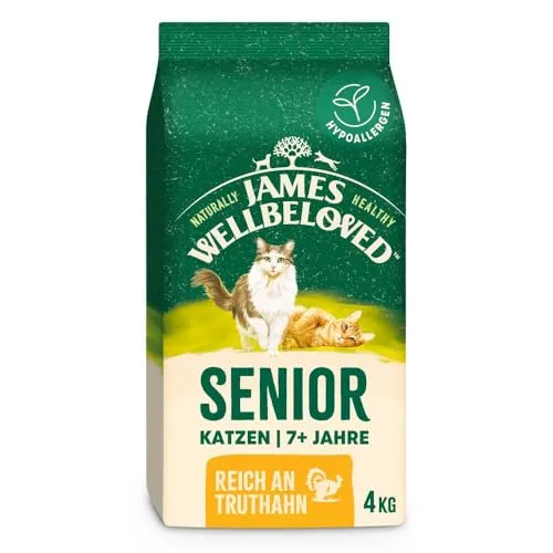 James WELLBELOVED 4kg Katze Senior Trockenfutter Truthahn - Hochwertiges Trockenfutter für Senioren-Katzen mit Truthahn. Hypoallergen und ideal für empfindliche Tiere. Unterstützt die Verdauung und sorgt für ein glänzendes Fell.