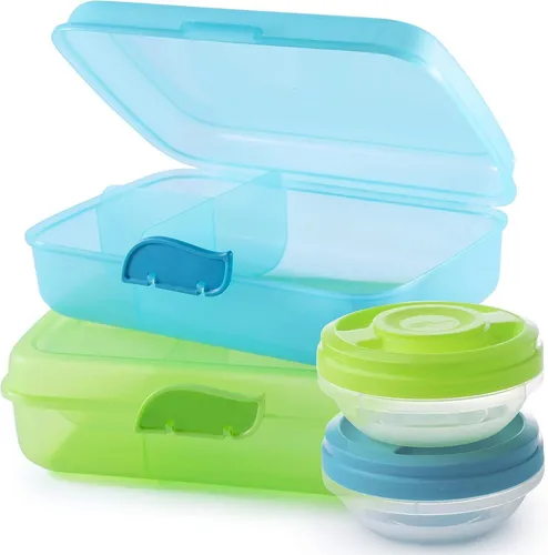 2x Brotdosen mit Fächern 2 Joghurtdosen Lunchbox– Vesperdose Erwachsene & Kinder