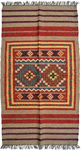 Orientalischer grob gewebter Kelim Teppich - Ethno Stil 260x80 cm - Teppich aus 50% Wolle und 50% Jute, fair gehandelt in Indien. Einzigartiger Ethno-Stil, ideal für stilvolle Akzente in Ihrem Zuhause.